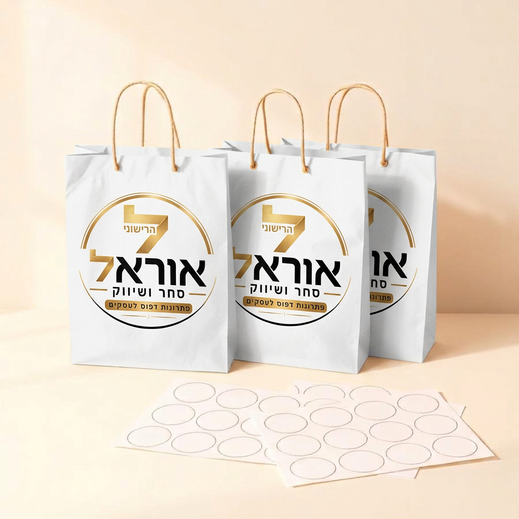 שקיות נייר לבנות ממותגות בלוגו אוראל סחר ושיווק